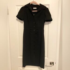 Calvin Klein Black Short Sleeve Ruched Sheath Shirt Dress